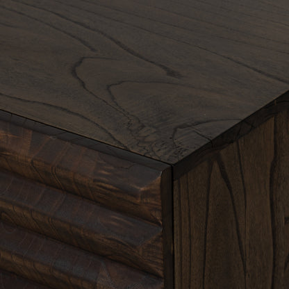 Tussac Media Console by Four Hands in matte brown neem. Made from solid neem wood in a transitional style.