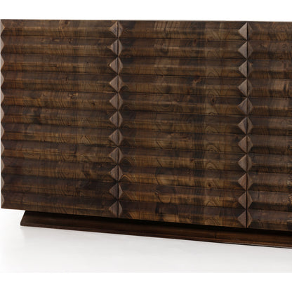 Tussac Media Console by Four Hands in matte brown neem. Made from solid neem wood in a transitional style.