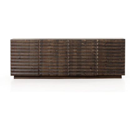 Tussac Media Console by Four Hands in matte brown neem. Made from solid neem wood in a transitional style.