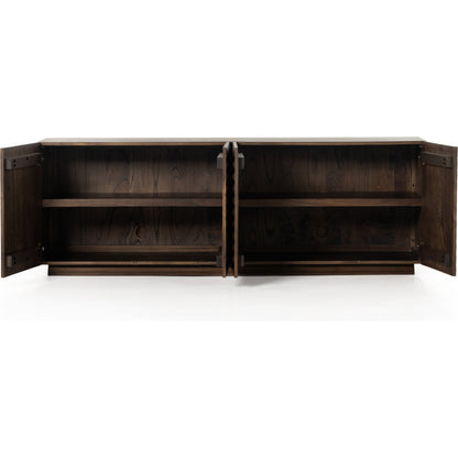 Tussac Media Console by Four Hands in matte brown neem. Made from solid neem wood in a transitional style.