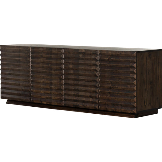 Tussac Media Console by Four Hands in matte brown neem. Made from solid neem wood in a transitional style.