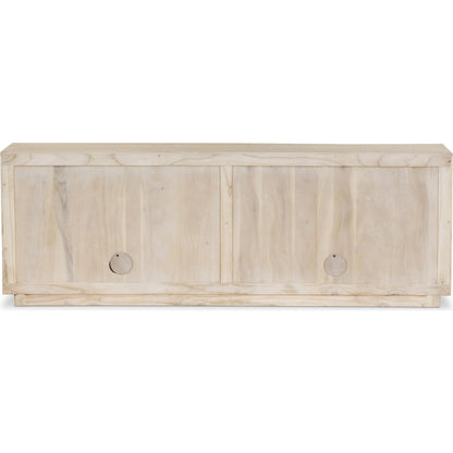 Tussac Media Console by Four Hands in matte brown neem. Made from solid neem wood in a transitional style.