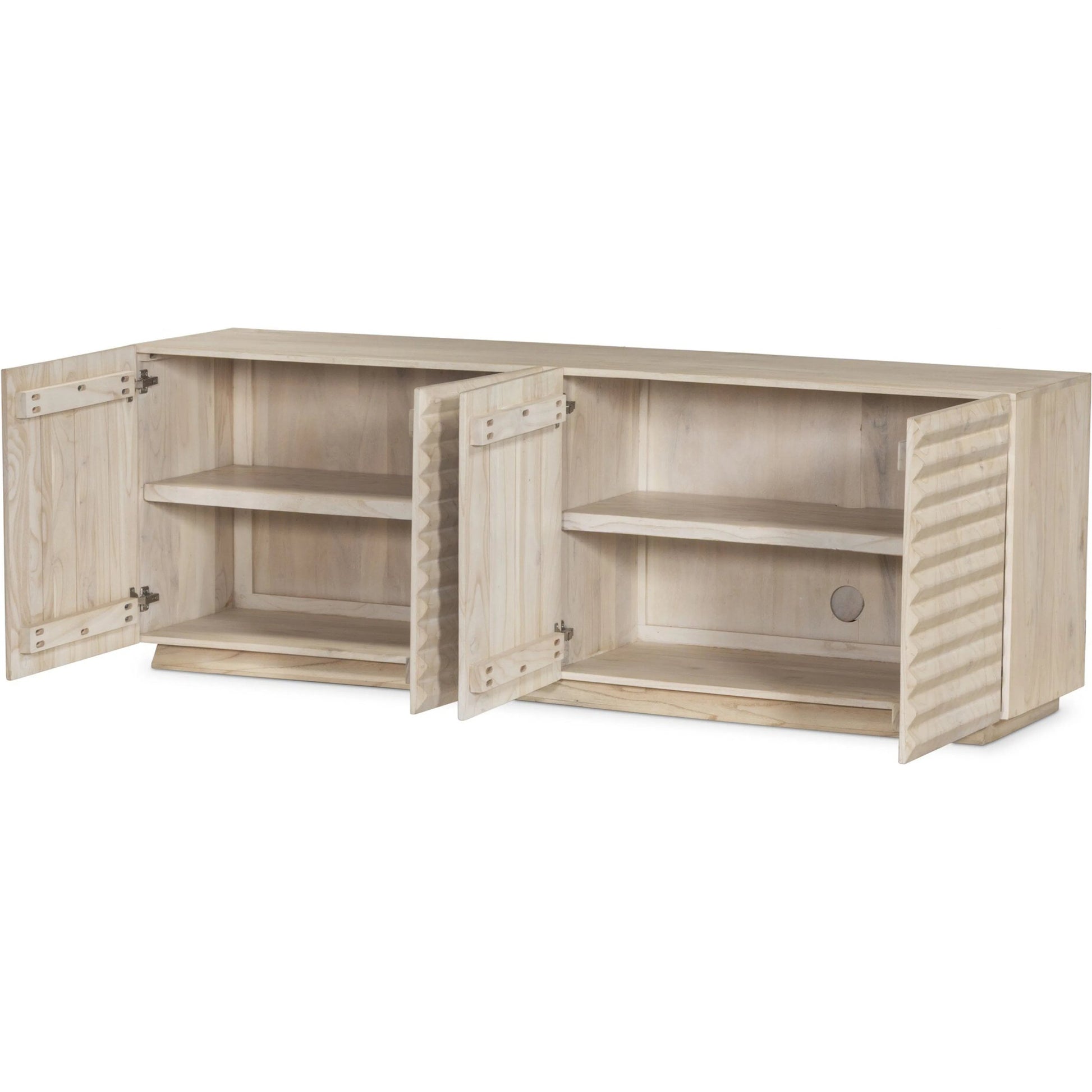 Tussac Media Console by Four Hands in matte brown neem. Made from solid neem wood in a transitional style.