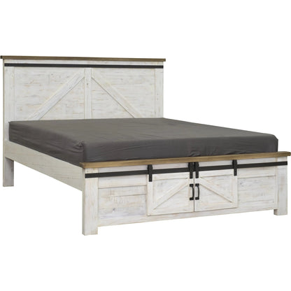 Provence Bed by LH Imports in white, brown and antique white, rustic natural, rustic charcoal black. Made from fsc reclaimed pine, iron in a modern style.