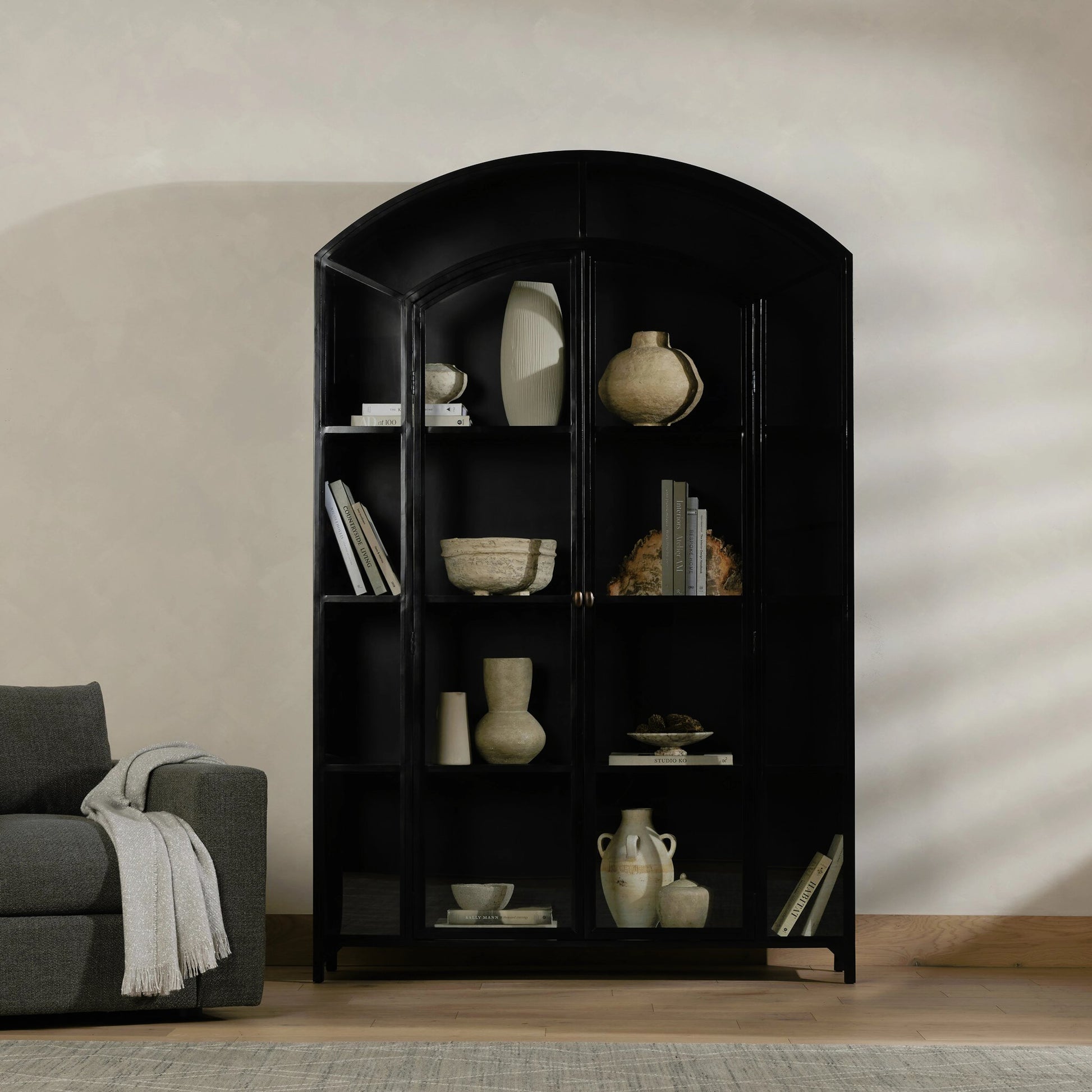 Belmont Wide Metal Cabinet by Four Hands in black. Made from iron in a modern style.