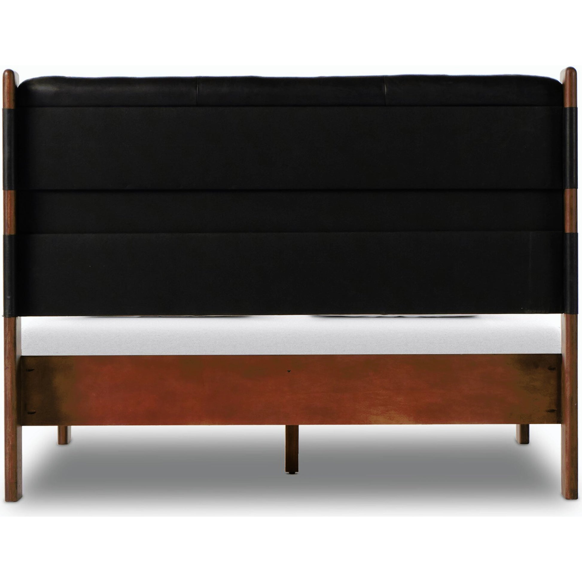 Halston Bed by Four Hands in heirloom sienna, terra brown ash, terra brown ash veneer. Made from top grain leather, solid ash, ash veneer in a modern style.