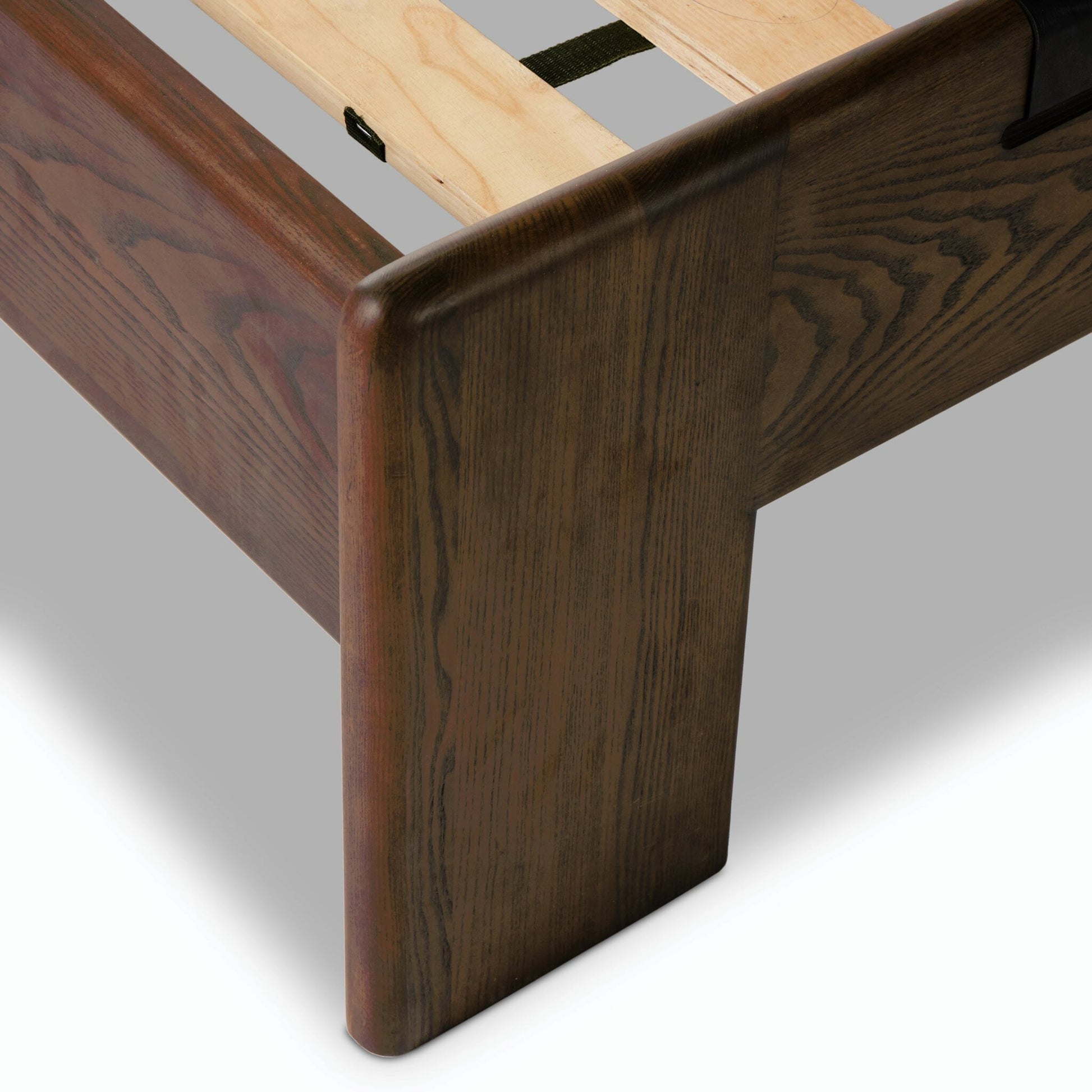 Halston Bed by Four Hands in heirloom sienna, terra brown ash, terra brown ash veneer. Made from top grain leather, solid ash, ash veneer in a modern style.