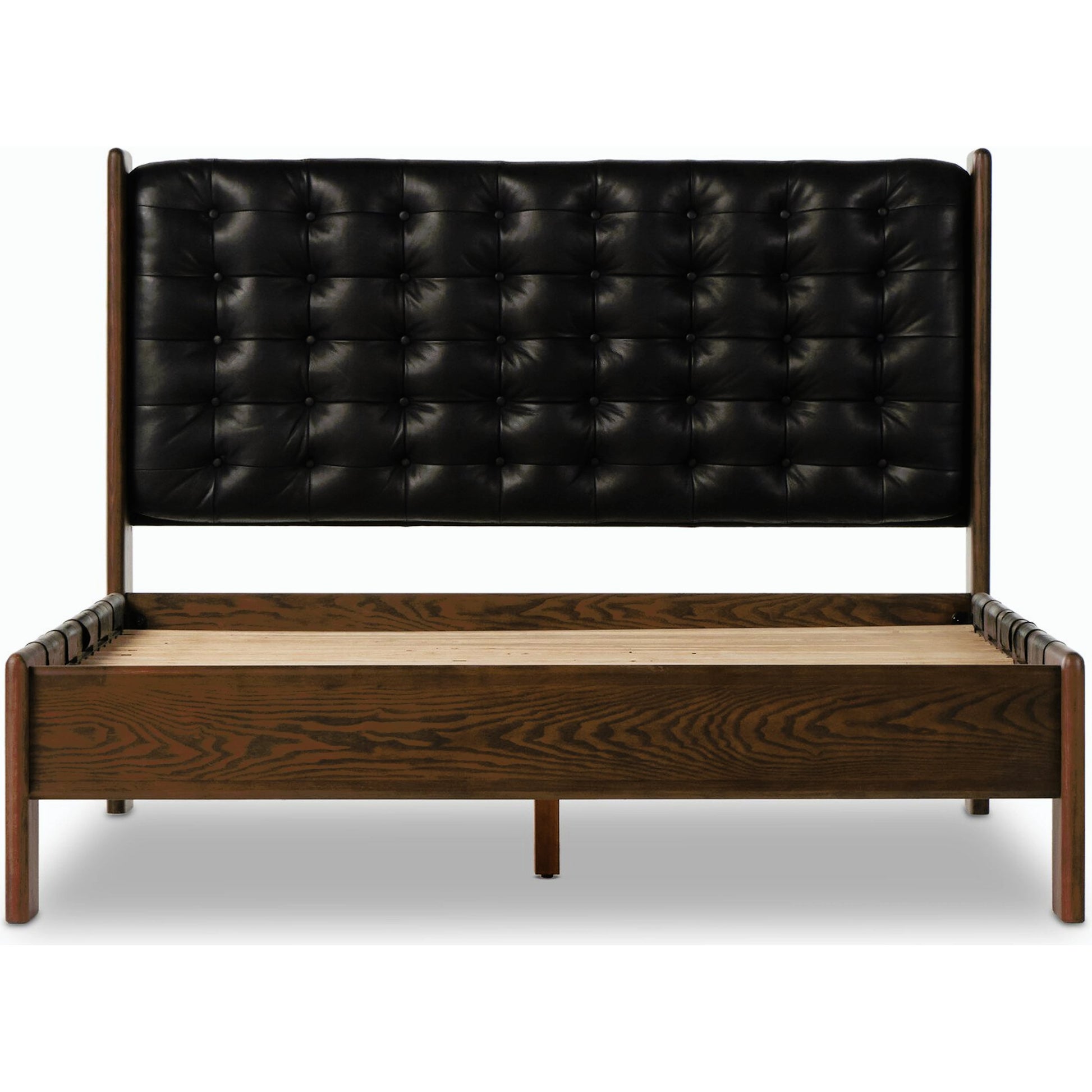 Halston Bed by Four Hands in heirloom sienna, terra brown ash, terra brown ash veneer. Made from top grain leather, solid ash, ash veneer in a modern style.