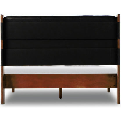 Halston Bed by Four Hands in heirloom sienna, terra brown ash, terra brown ash veneer. Made from top grain leather, solid ash, ash veneer in a modern style.