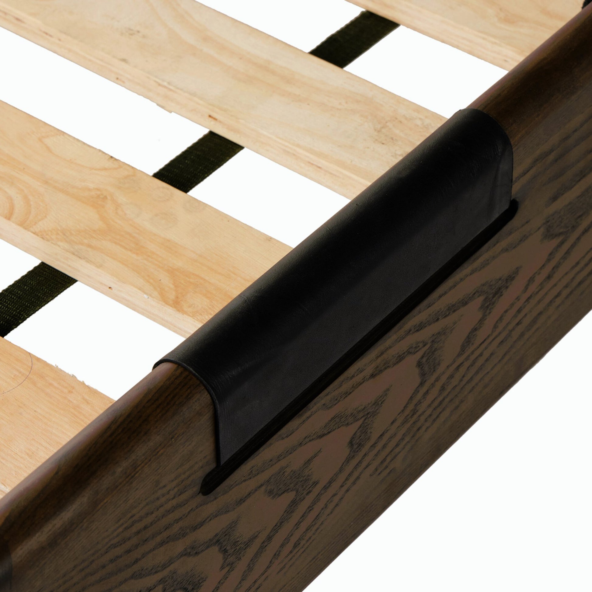 Halston Bed by Four Hands in heirloom sienna, terra brown ash, terra brown ash veneer. Made from top grain leather, solid ash, ash veneer in a modern style.