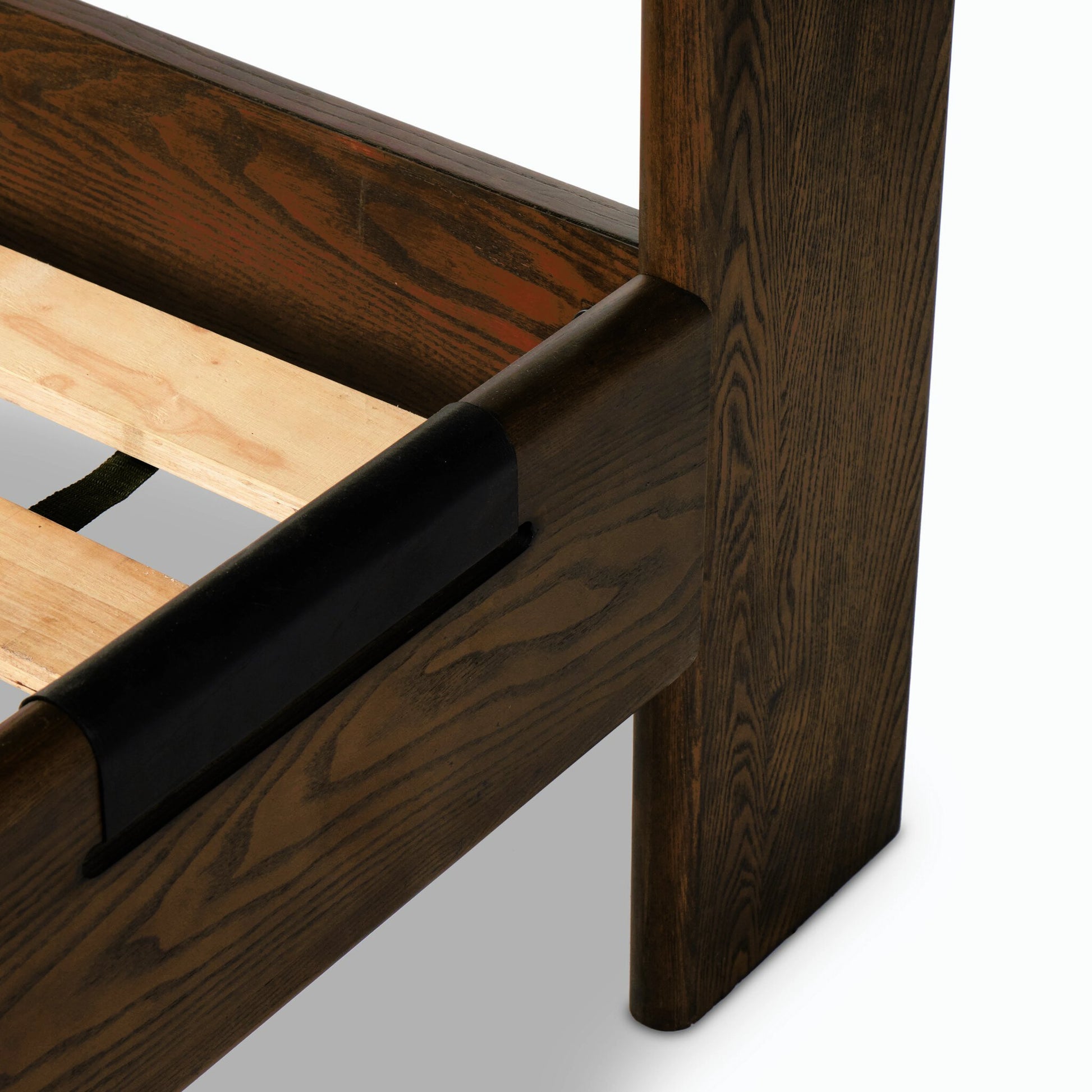Halston Bed by Four Hands in heirloom sienna, terra brown ash, terra brown ash veneer. Made from top grain leather, solid ash, ash veneer in a modern style.