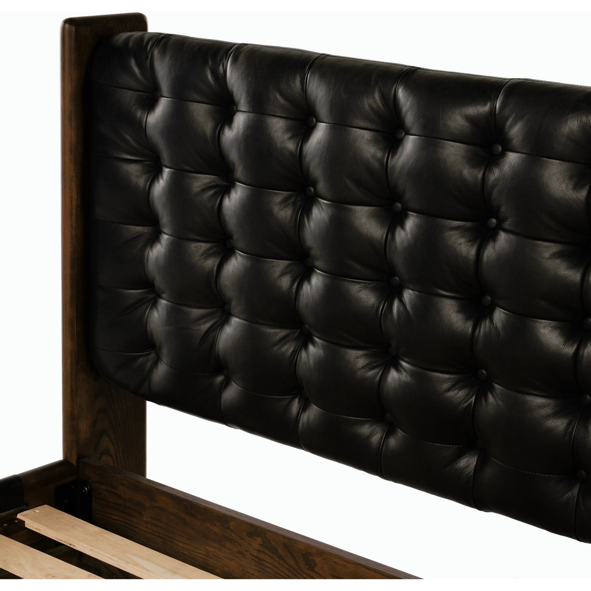Halston Bed by Four Hands in heirloom sienna, terra brown ash, terra brown ash veneer. Made from top grain leather, solid ash, ash veneer in a modern style.