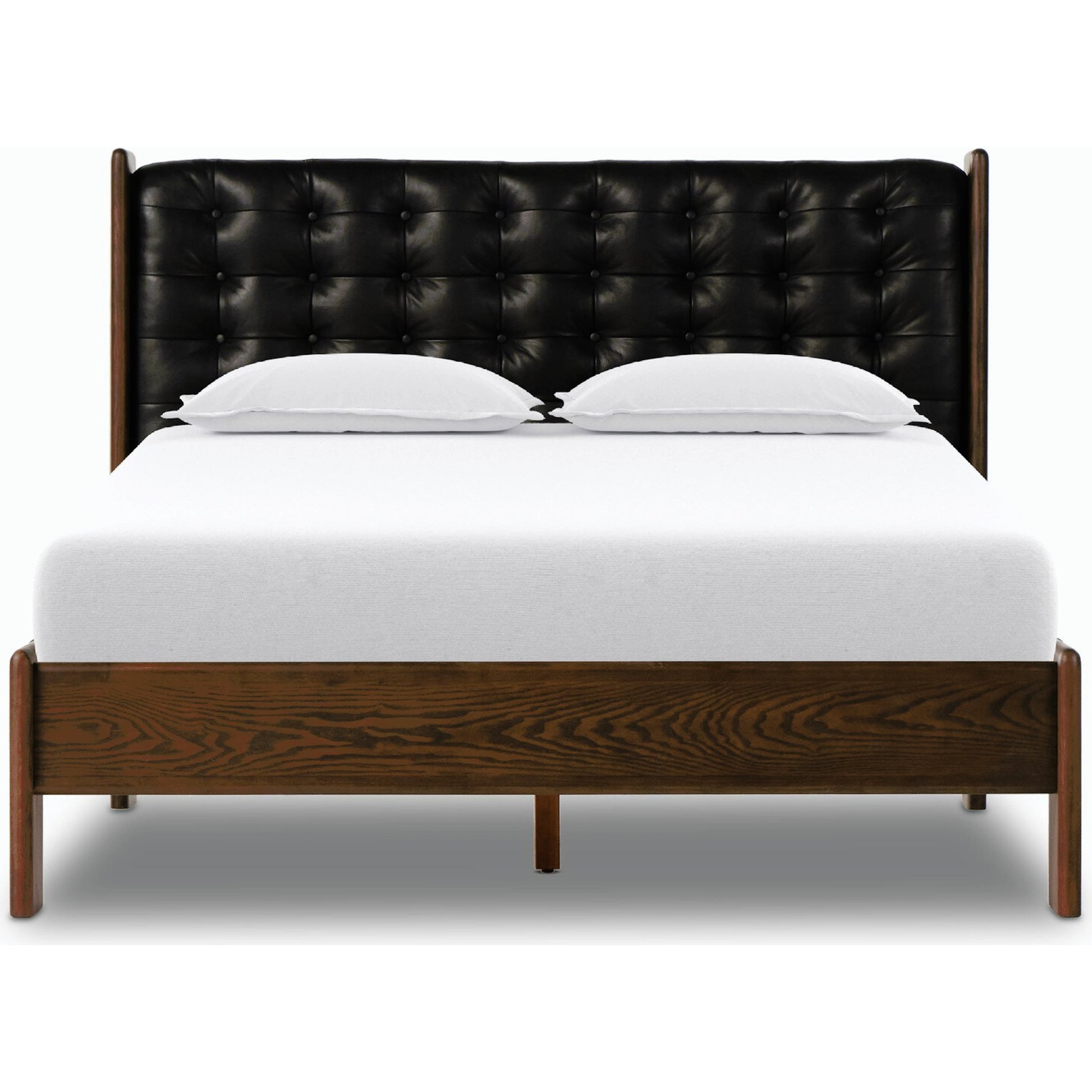 Halston Bed by Four Hands in heirloom sienna, terra brown ash, terra brown ash veneer. Made from top grain leather, solid ash, ash veneer in a modern style.