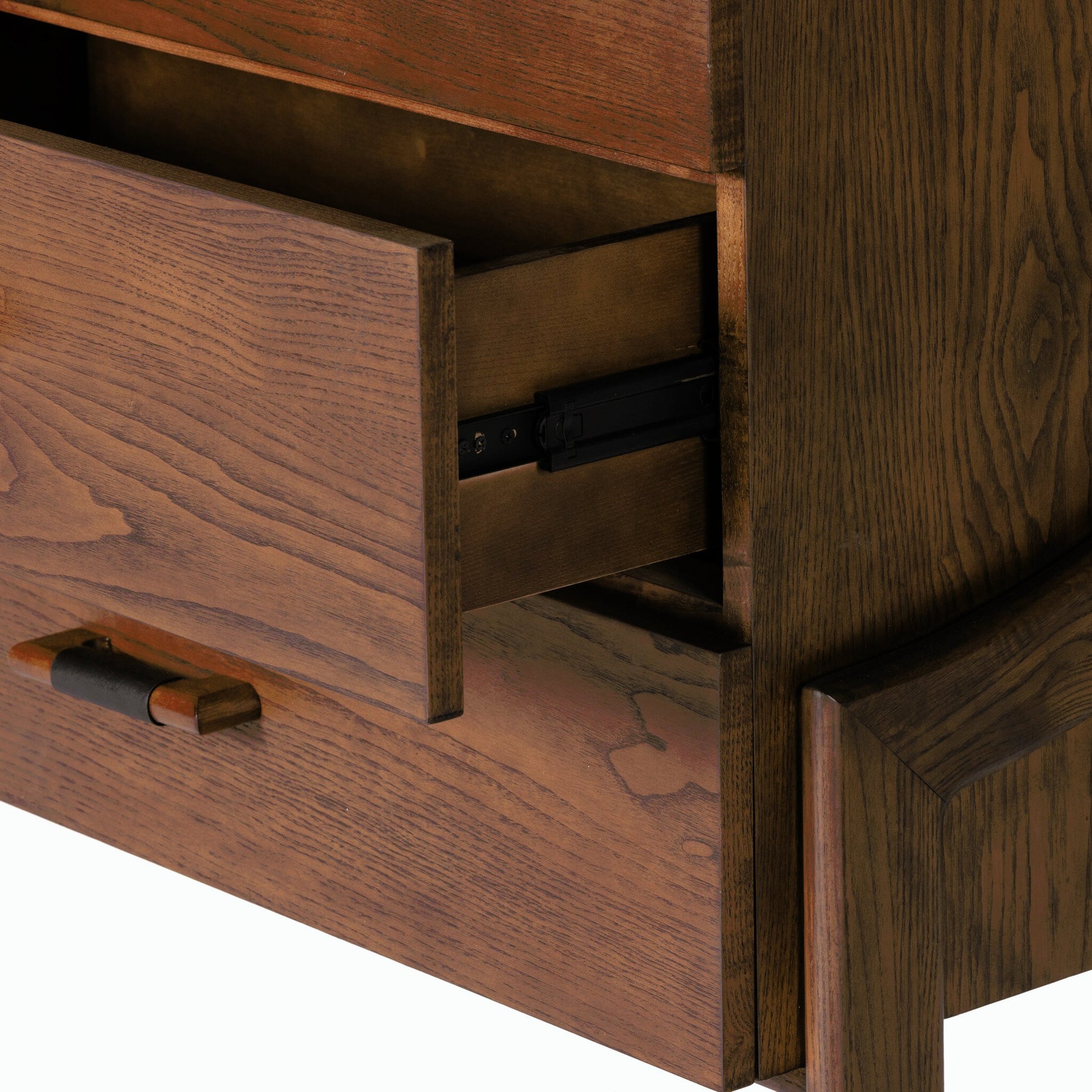 Halston 6 Drawer Dresser by Four Hands in terra brown ash. Made from solid ash, ash veneer, top grain leather in a modern style.