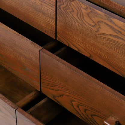 Halston 6 Drawer Dresser by Four Hands in terra brown ash. Made from solid ash, ash veneer, top grain leather in a modern style.