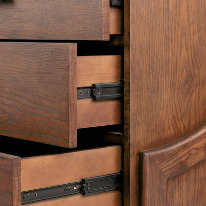 Halston 6 Drawer Dresser by Four Hands in terra brown ash. Made from solid ash, ash veneer, top grain leather in a modern style.