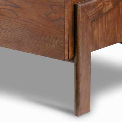 Halston 6 Drawer Dresser by Four Hands in terra brown ash. Made from solid ash, ash veneer, top grain leather in a modern style.