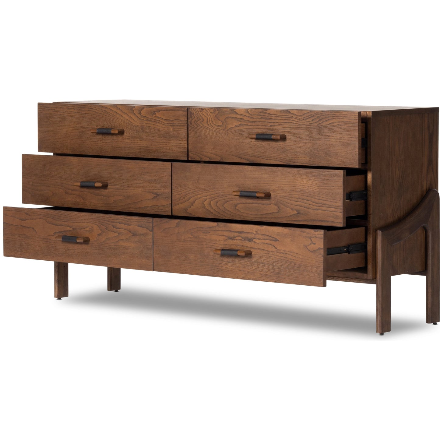 003 SI-2001419 | Additional Silo | Halston 6 Drawer Dresser by Four Hands in terra brown ash. Made from solid ash, ash veneer, top grain leather in a modern style.