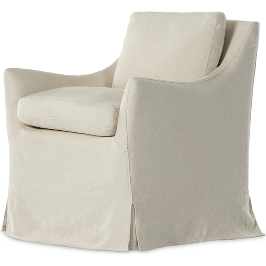 Monette Slipcover Dining Chair by Four Hands in brussels natural. Made from 100% flax, linen, 60% polyurethane foam, 20% fiber, 20% duck feather, 100% polyester in a modern style.