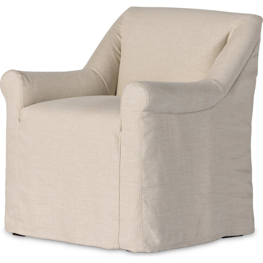 Bridges Slipcover Dining Armchair by Four Hands in brussels natural. Made from 100% flax, linen, 93% polyurethane foam pad, 7% polyester fiber batting in a modern style.