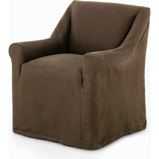 Bridges Slipcover Dining Armchair by Four Hands in brussels natural. Made from 100% flax, linen, 93% polyurethane foam pad, 7% polyester fiber batting in a modern style.
