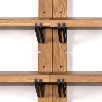 Pivott Shelf by Four Hands in dark iron, natural oak. Made from iron, oak veneer, solid oak in a rustic style.