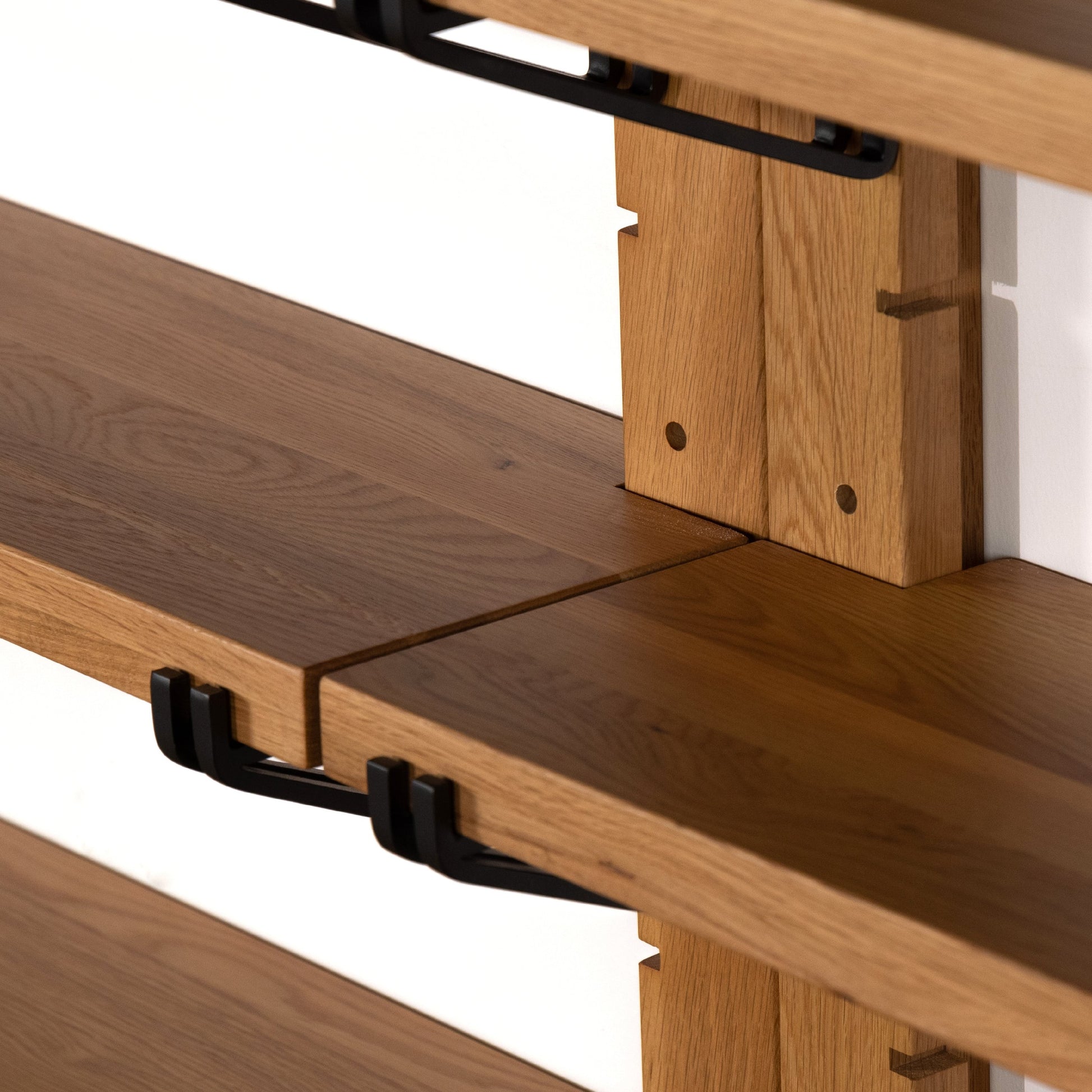 Pivott Shelf by Four Hands in dark iron, natural oak. Made from iron, oak veneer, solid oak in a rustic style.