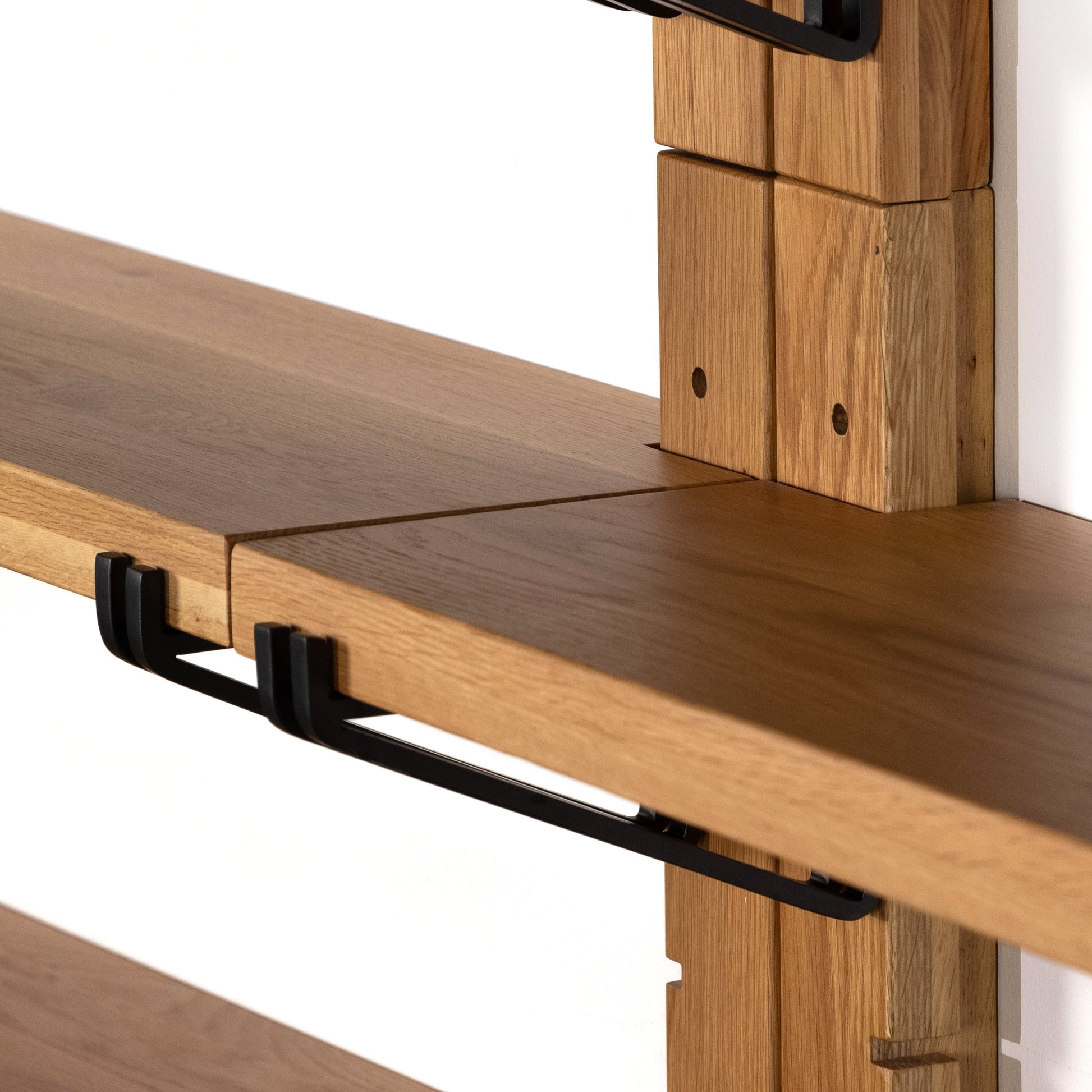 Pivott Shelf by Four Hands in dark iron, natural oak. Made from iron, oak veneer, solid oak in a rustic style.