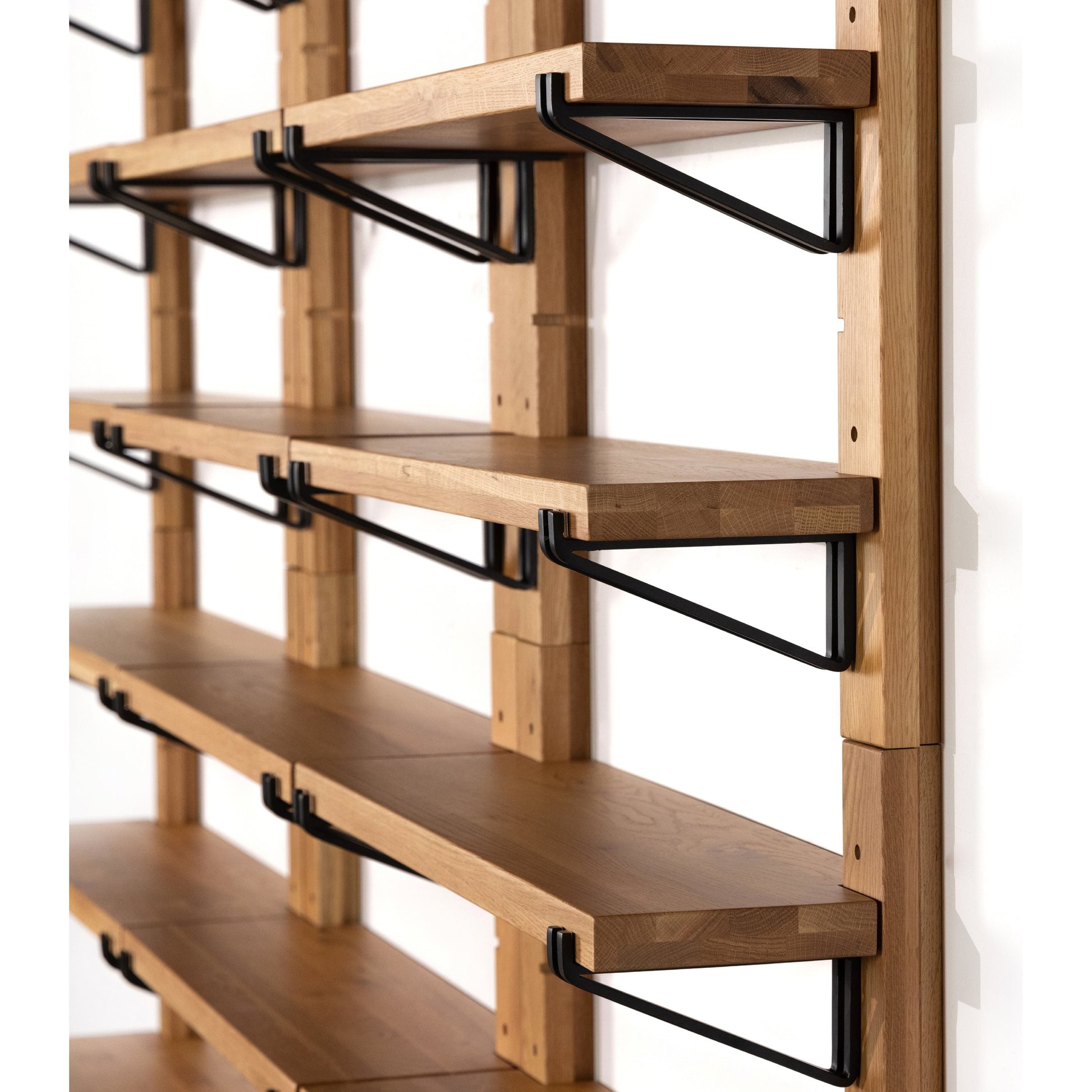 Pivott Shelf by Four Hands in dark iron, natural oak. Made from iron, oak veneer, solid oak in a rustic style.