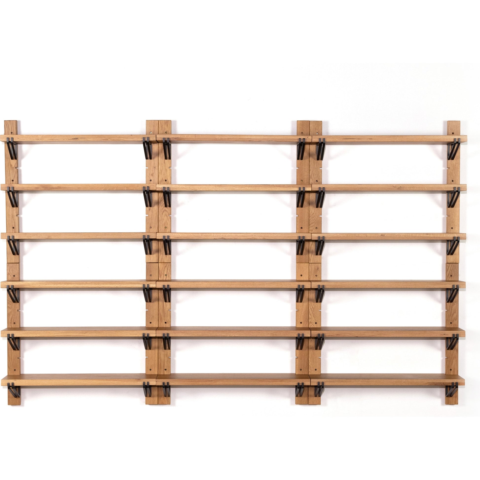 Pivott Shelf by Four Hands in dark iron, natural oak. Made from iron, oak veneer, solid oak in a rustic style.