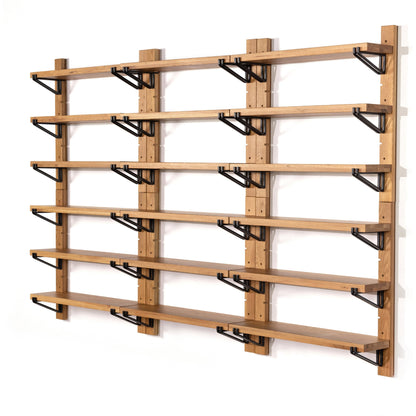 Pivott Shelf by Four Hands in dark iron, natural oak. Made from iron, oak veneer, solid oak in a rustic style.