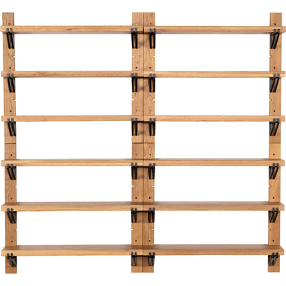 Pivott Shelf by Four Hands in dark iron, natural oak. Made from iron, oak veneer, solid oak in a rustic style.