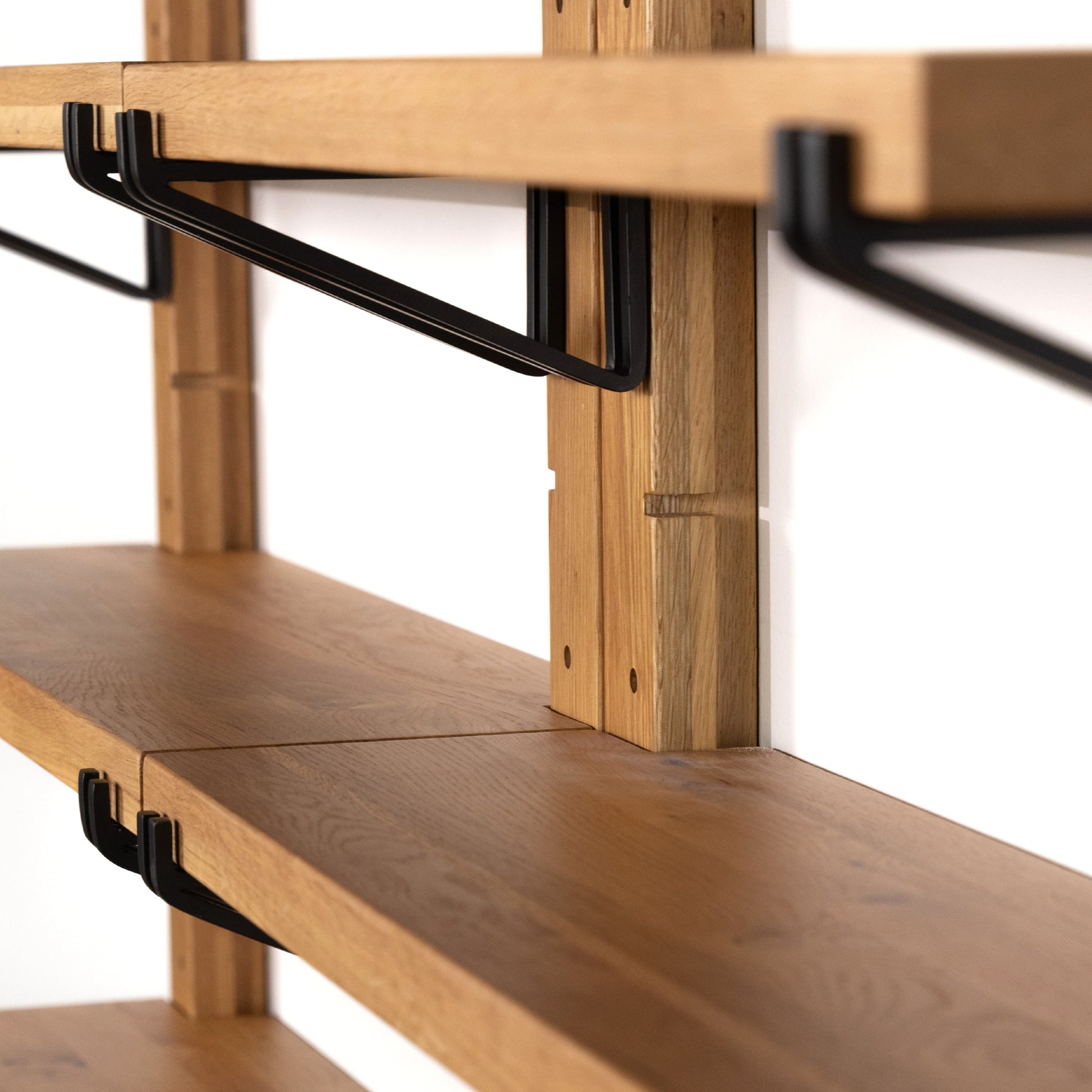 Pivott Shelf by Four Hands in dark iron, natural oak. Made from iron, oak veneer, solid oak in a rustic style.