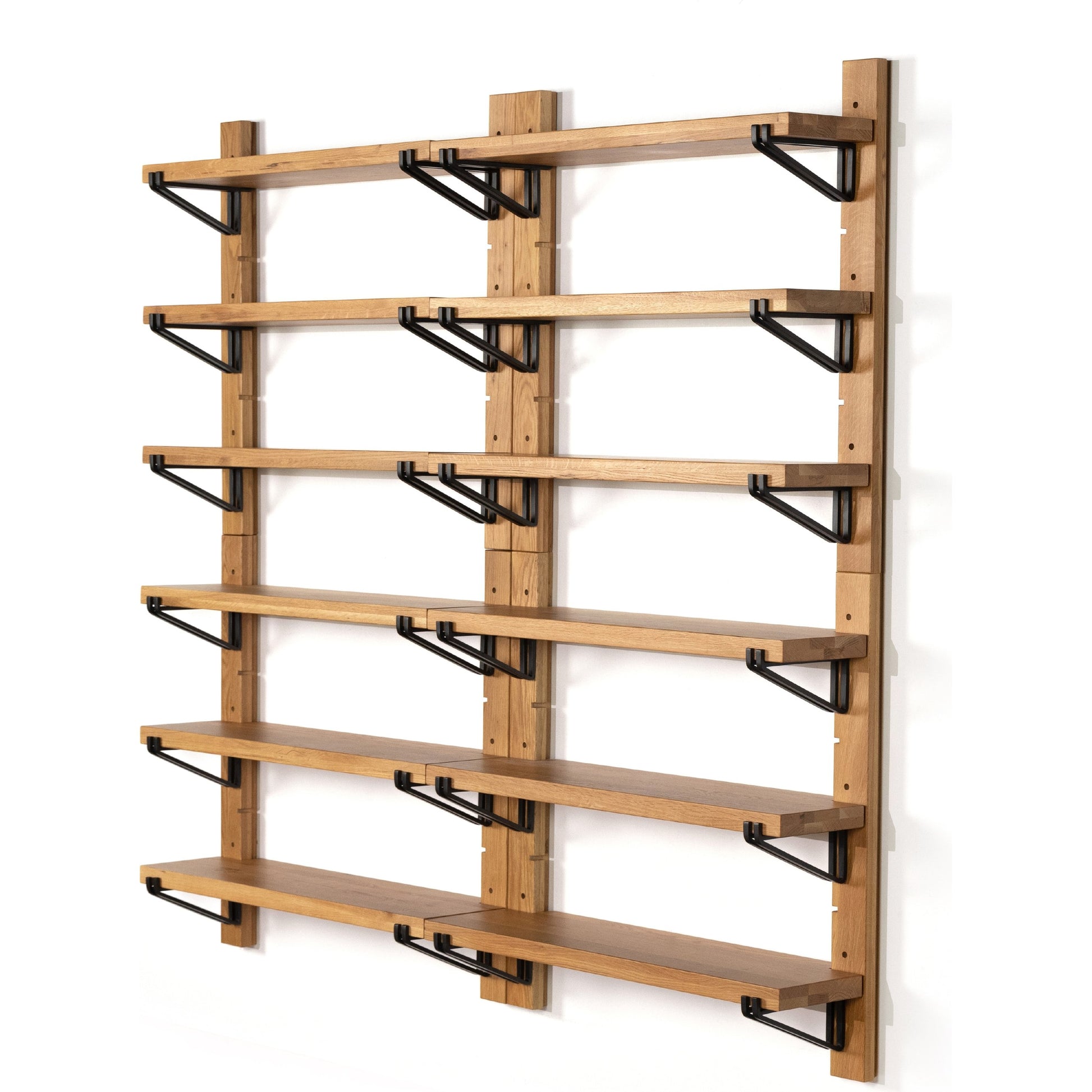 Pivott Shelf by Four Hands in dark iron, natural oak. Made from iron, oak veneer, solid oak in a rustic style.