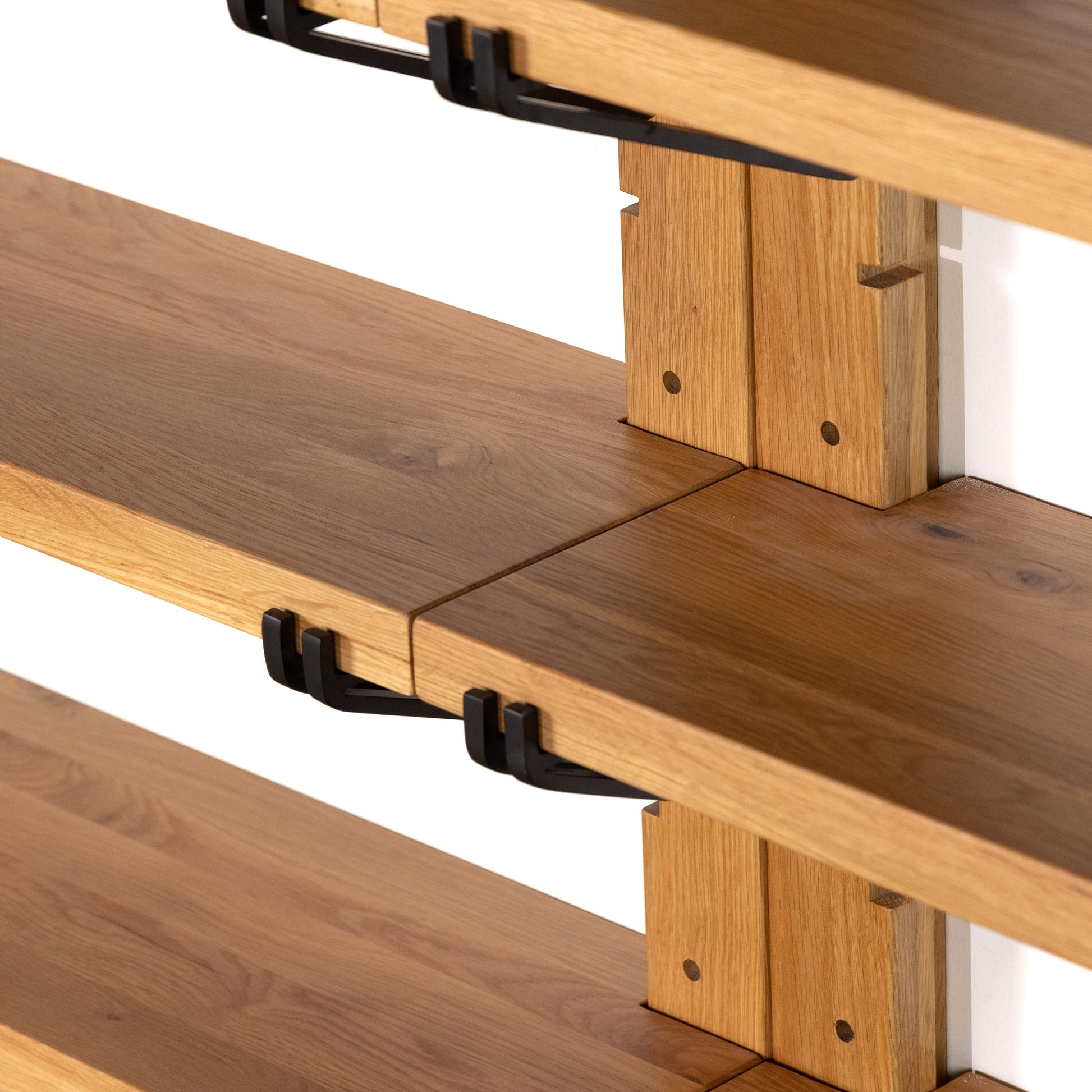 Pivott Shelf by Four Hands in dark iron, natural oak. Made from iron, oak veneer, solid oak in a rustic style.