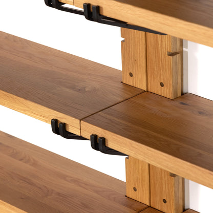Pivott Shelf by Four Hands in dark iron, natural oak. Made from iron, oak veneer, solid oak in a rustic style.