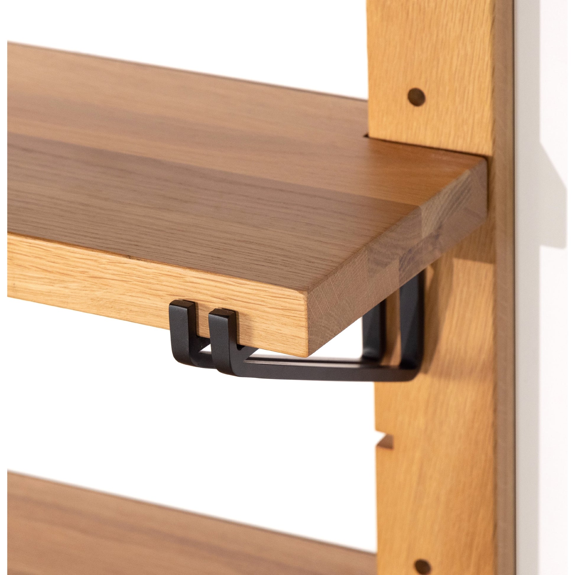 Pivott Shelf by Four Hands in dark iron, natural oak. Made from iron, oak veneer, solid oak in a rustic style.