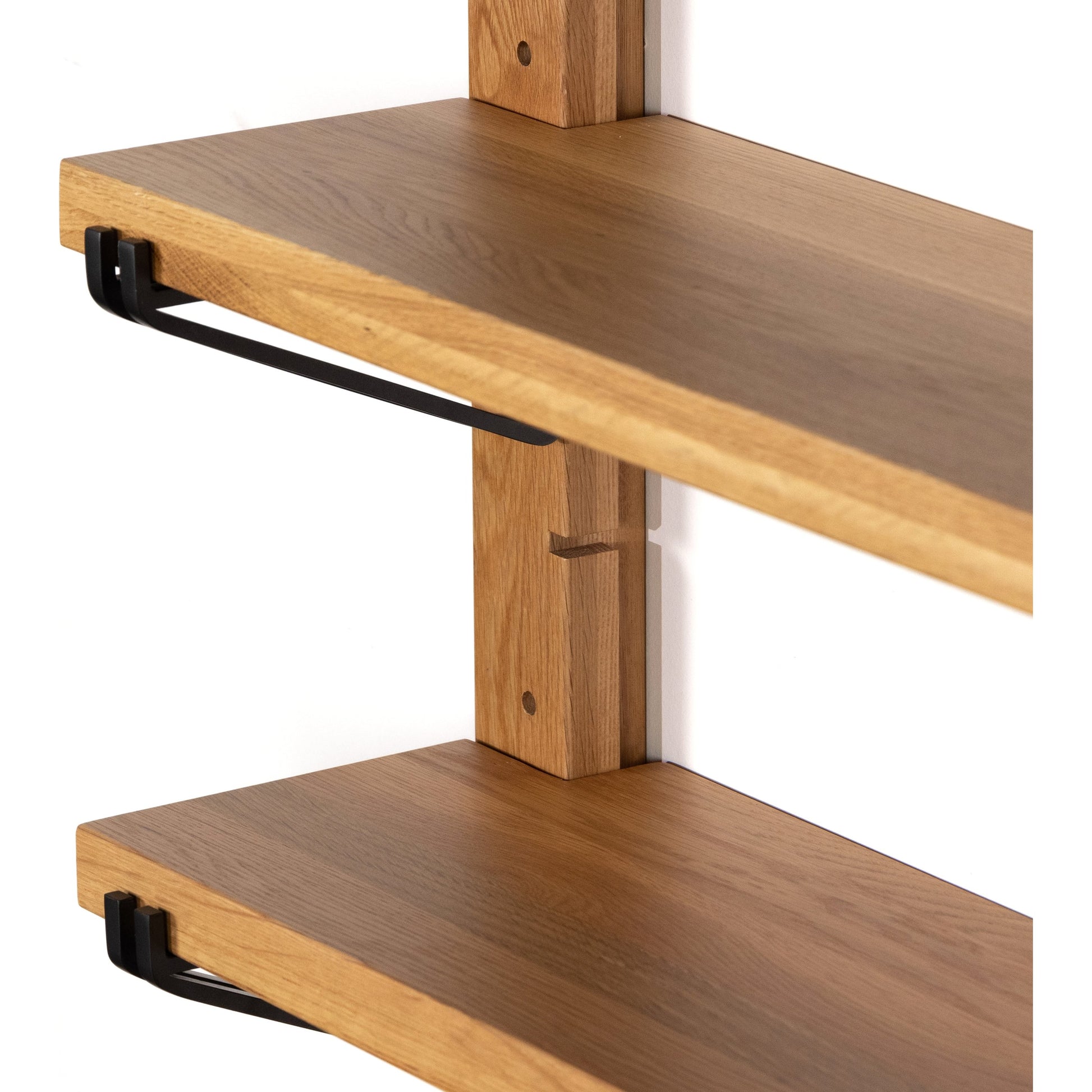 Pivott Shelf by Four Hands in dark iron, natural oak. Made from iron, oak veneer, solid oak in a rustic style.