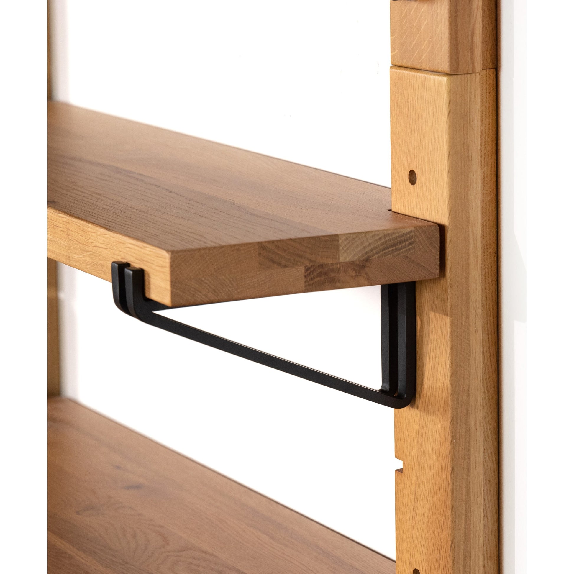 Pivott Shelf by Four Hands in dark iron, natural oak. Made from iron, oak veneer, solid oak in a rustic style.