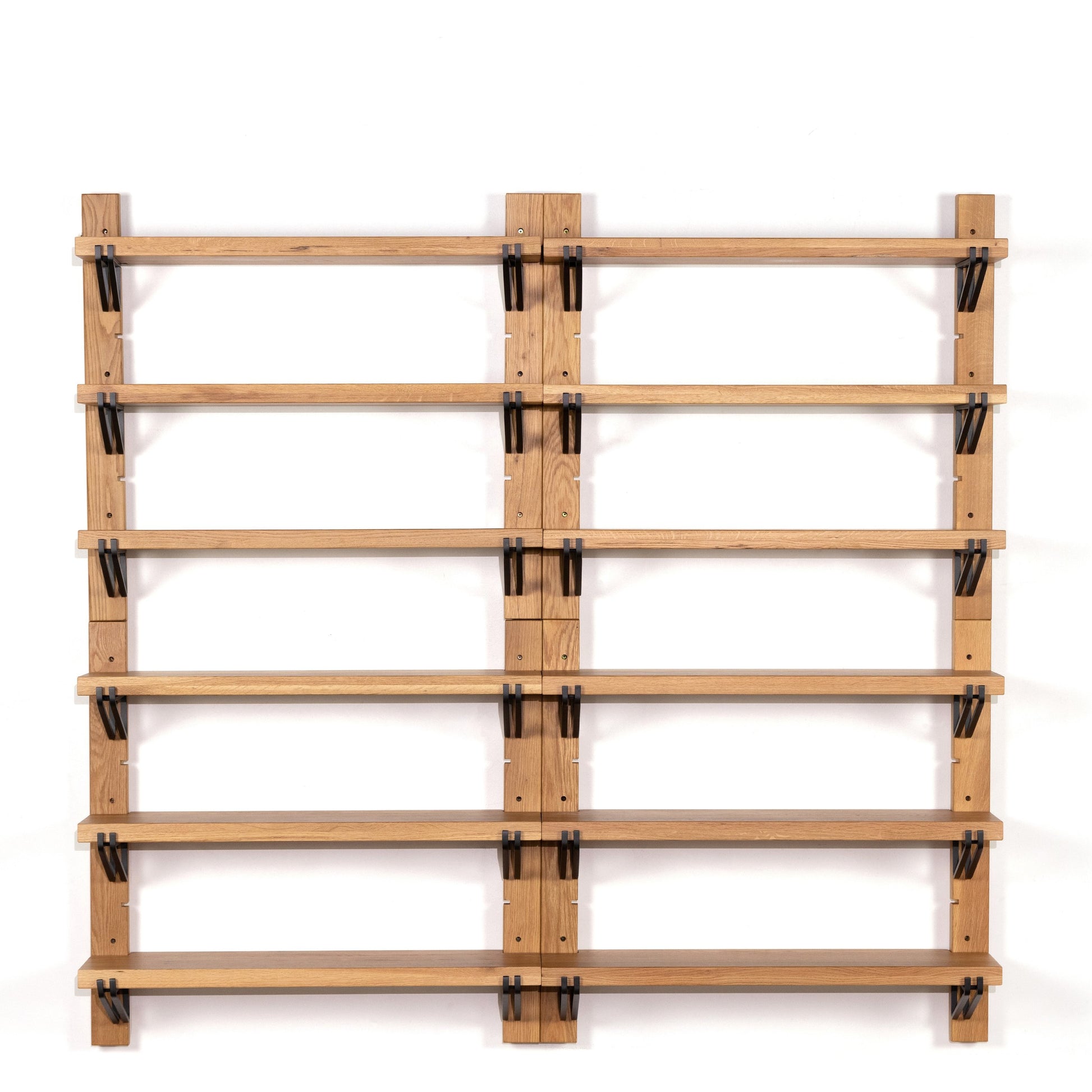 Pivott Shelf by Four Hands in dark iron, natural oak. Made from iron, oak veneer, solid oak in a rustic style.