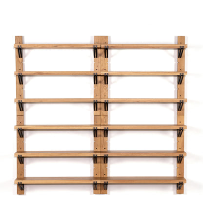 Pivott Shelf by Four Hands in dark iron, natural oak. Made from iron, oak veneer, solid oak in a rustic style.