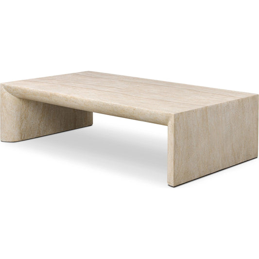 Brad Coffee Table by Four Hands in faux travertine. Made from solid concrete in a transitional style.