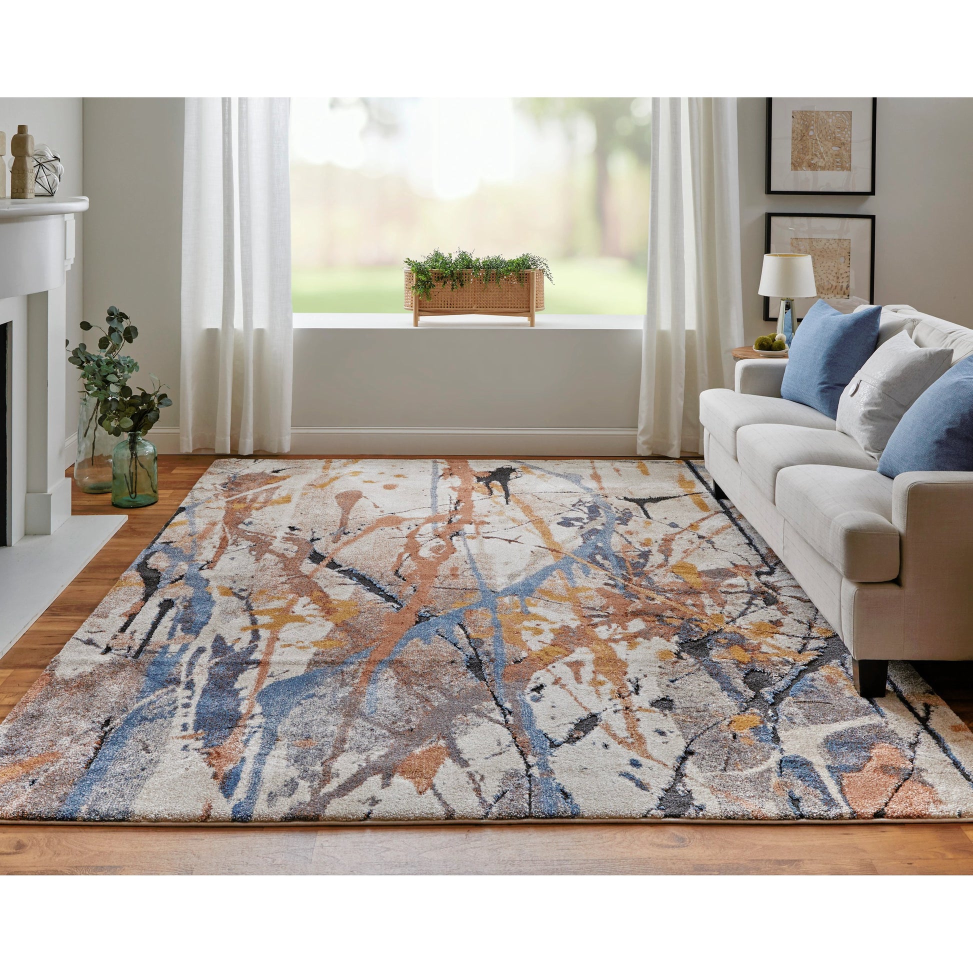 Gilmore Rug - 39MPF by Feizy in blue, orange, gray. Made from polypropylene in a unique style.