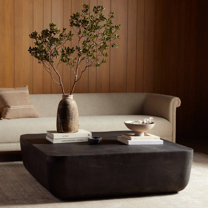 Basil Square Outdoor Coffee Table by Four Hands. Made from aluminum in a coastal style.