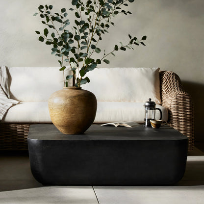Basil Square Outdoor Coffee Table by Four Hands. Made from aluminum in a coastal style.
