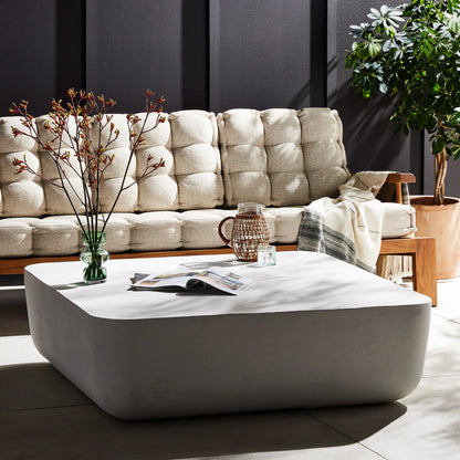Basil Square Outdoor Coffee Table by Four Hands. Made from aluminum in a coastal style.
