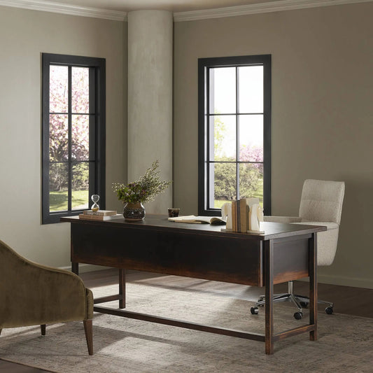 Reign Desk by Four Hands in distressed walnut. Made from solid birch in a modern style.