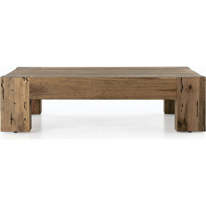 Abaso Coffee Table by Four Hands in ebony rustic wormwood oak. Made from thick oak veneer, engineered hardwood in a transitional style.
