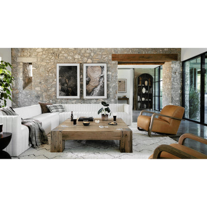 Abaso Coffee Table by Four Hands in ebony rustic wormwood oak. Made from thick oak veneer, engineered hardwood in a transitional style.