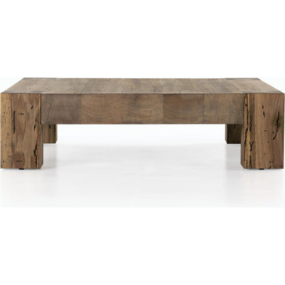 Abaso Coffee Table by Four Hands in ebony rustic wormwood oak. Made from thick oak veneer, engineered hardwood in a transitional style.